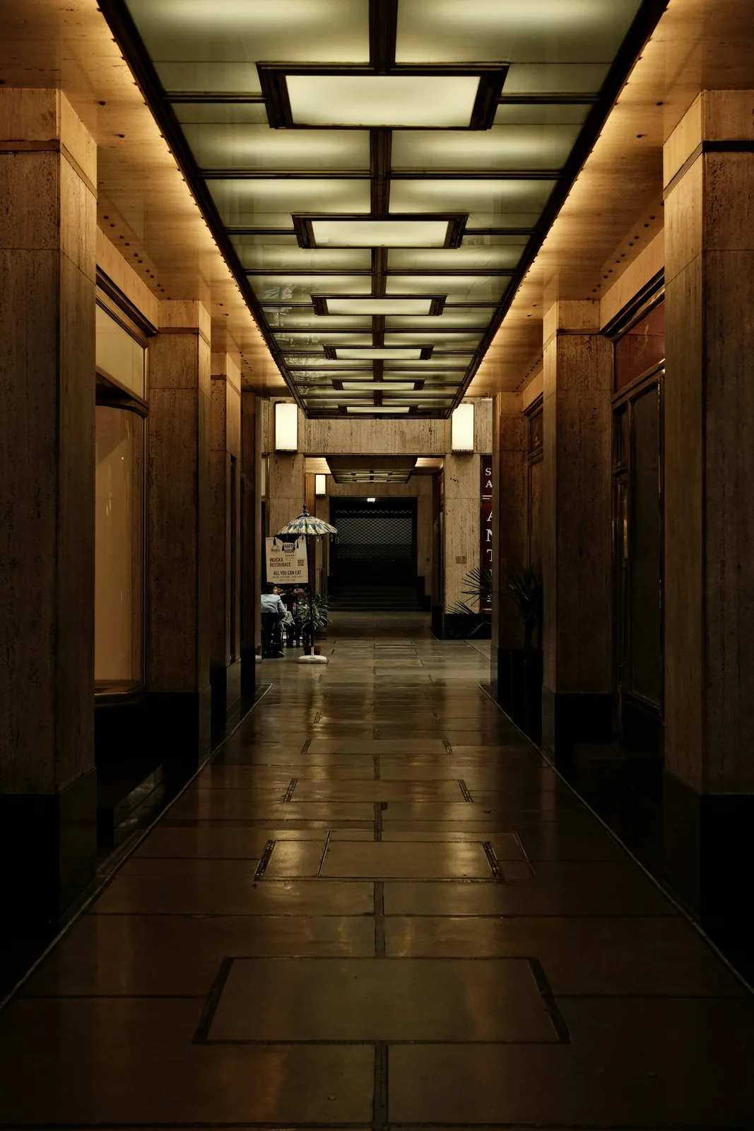 Office corridor, after-hours work lights